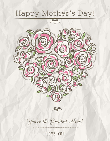 White card with heart of spring flowers for Motherのイラスト素材