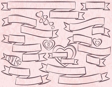 Set of ribbon over pink background, vector illustrationのイラスト素材