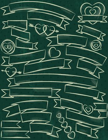 set of ribbon over green background, vector illustrationのイラスト素材