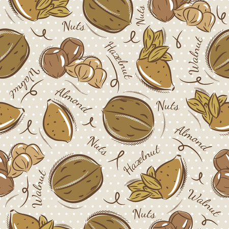 Background with almond, hazelnut and, walnut.
Ideal for printing onto fabric and paper or scrap bookingのイラスト素材
