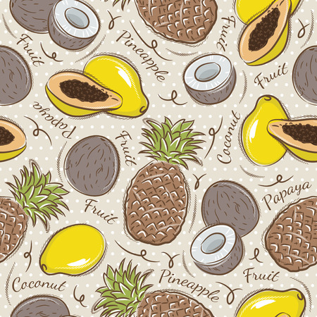 Background with  papaya, coconut and pineapple
Ideal for printing onto fabric and paper or scrap booking.のイラスト素材