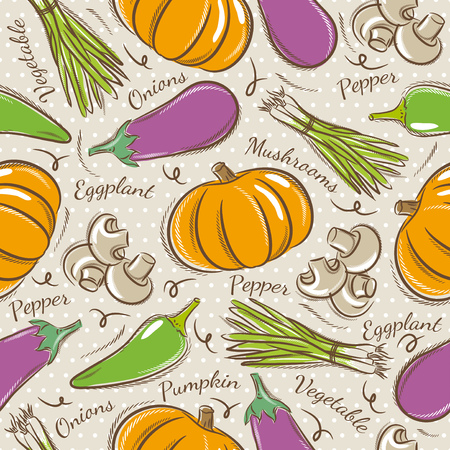 Background with  pepper, eggplant and  pumpkin.
Ideal for printing onto fabric and paper or scrap booking.のイラスト素材