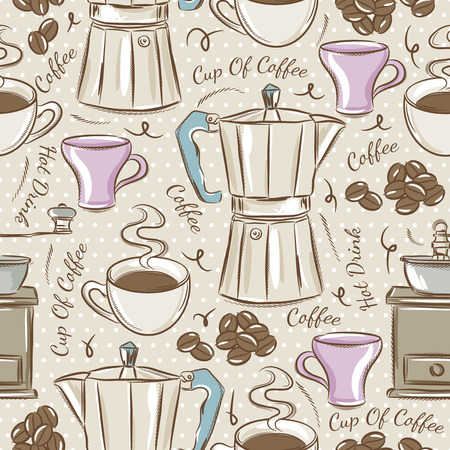 Background with coffee set. 
Ideal for printing onto fabric and paper or scrap booking.のイラスト素材