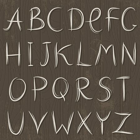 Decorative alphabet on wooden backgroundのイラスト素材
