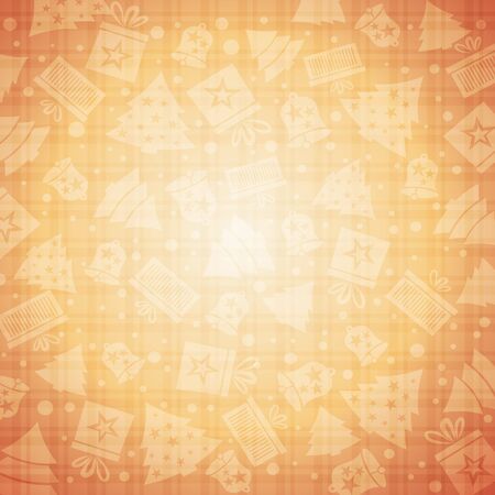 Golden christmas background with bell, star, snow, tree, vector illustrationのイラスト素材