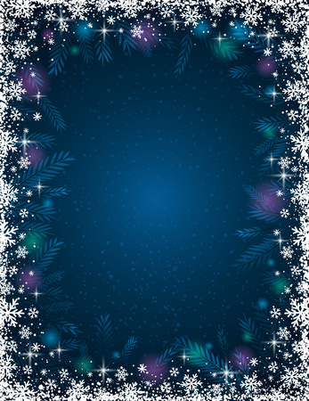 Blue background with  frame of snowflakesのイラスト素材