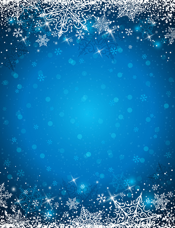 Blue background with  frame of snowflakes,  vector illustrationのイラスト素材