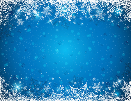 Blue background with  frame of snowflakes,  vector illustrationのイラスト素材