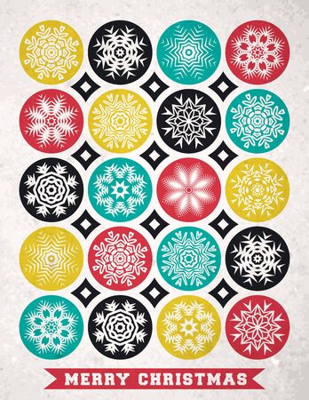 Retro Christmas card with snowflakes and greeting text, vector illustrationのイラスト素材