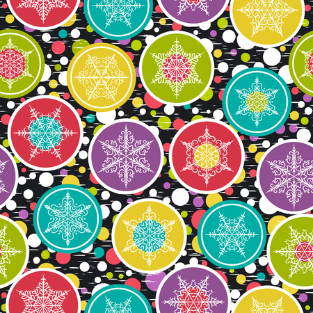 Seamless background with snowflakes and colour rings, vector illustrationのイラスト素材