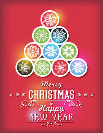 Red Christmas card with snowflakes and greeting text, vector illustrationのイラスト素材