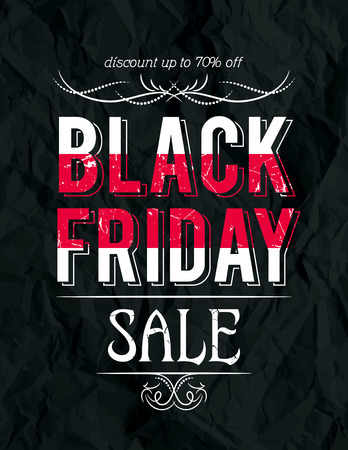 Black friday sale banner on crumple paper, vector illustrationのイラスト素材