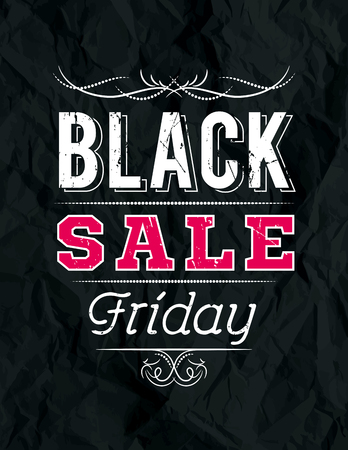 Black friday sale banner on crumple paper, vector illustrationのイラスト素材