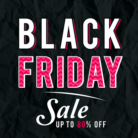 Black friday sale banner on crumple paper, vector illustrationのイラスト素材