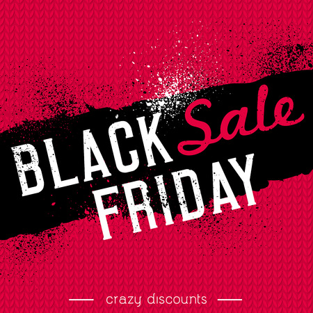 Black friday sale banner on red knitwear background, vector illustrationのイラスト素材