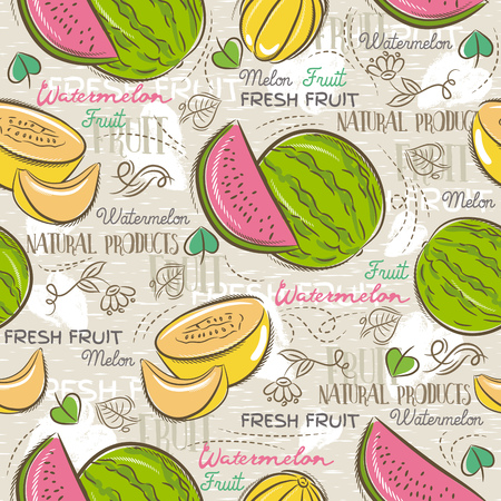 Background with melon and watermelon.
Ideal for printing onto fabric and paper or scrap booking.のイラスト素材