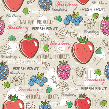 Background with  strawberry,  blueberry and raspberry.
Ideal for printing onto fabric and paper or scrap bookingのイラスト素材