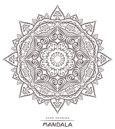Mandala with decorative elements for coloring on white background.  illustration.のイラスト素材