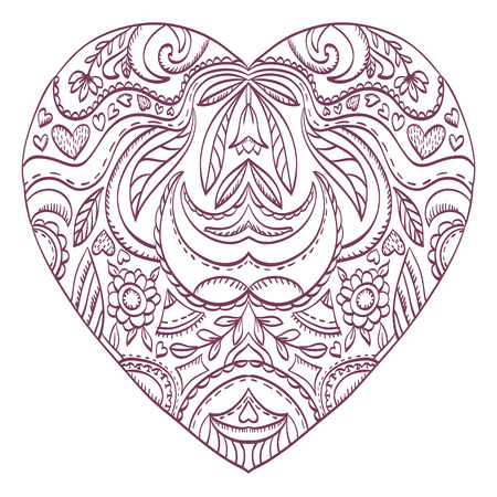 Vector heart for coloring with valentines decorative elements. Patterned Design Element, Coloring book. Vector illustration.のイラスト素材