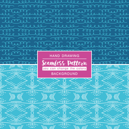 Blue backgrounds with seamless patterns. Ideal for printing onto fabric and paper or scrap booking. Vector illustrationのイラスト素材