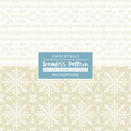 Beige christmas backgrounds with seamless patterns. Ideal for printing onto fabric and paper or scrap booking. Vector illustrationのイラスト素材