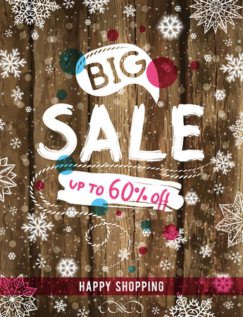 Christmas poster with snowflakes and sale offer, vector illustrationのイラスト素材