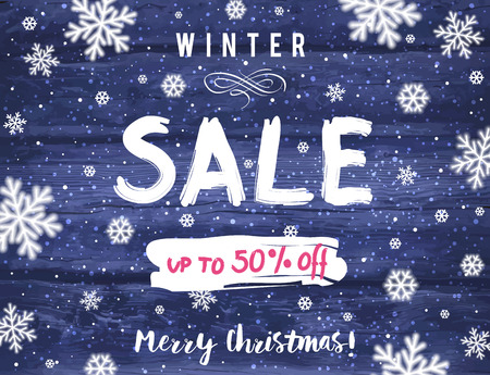 Christmas banner with snowflakes and sale offer, vector illustrationのイラスト素材