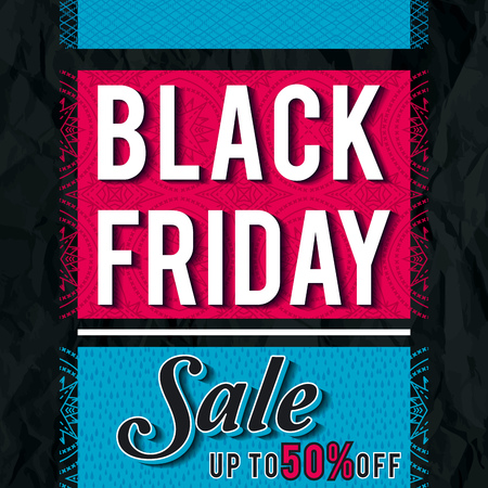 Black friday sale banner on crumple paper, vector illustrationのイラスト素材