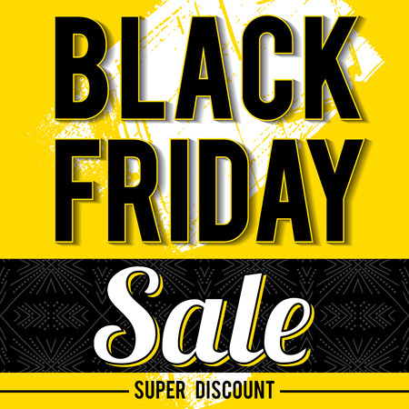 Black friday sale banner on yellow background, vector illustrationのイラスト素材