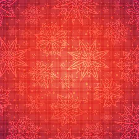 Christmas  snowflakes and stars over red checked background, vector illustrationのイラスト素材