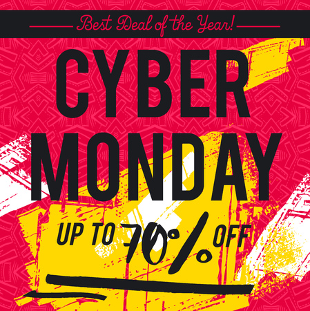 Cyber Monday sale banner on red patterned background, vector illustrationのイラスト素材