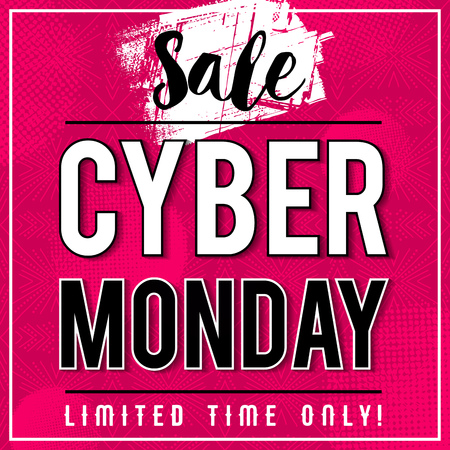Cyber Monday sale banner on pink patterned background, vector illustrationのイラスト素材