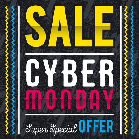 Cyber Monday sale banner on black patterned background, vector illustrationのイラスト素材
