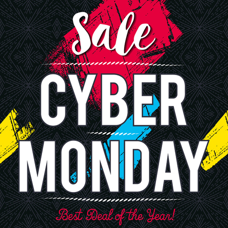 Cyber Monday sale banner on black patterned background, vector illustrationのイラスト素材