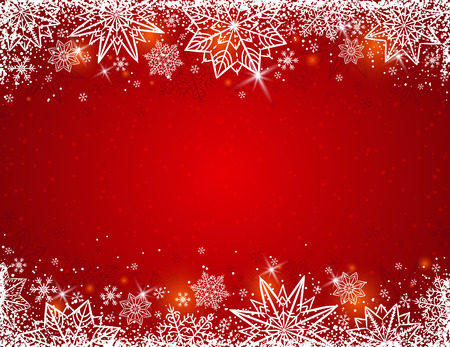 Red background with  frame of snowflakes and stars,  vector illustrationのイラスト素材