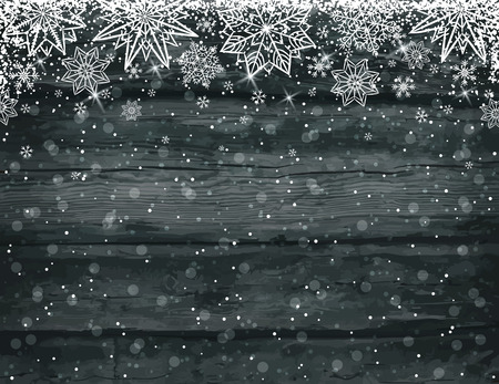 Wooden black christmas background with snowflakes, vector illustrationのイラスト素材