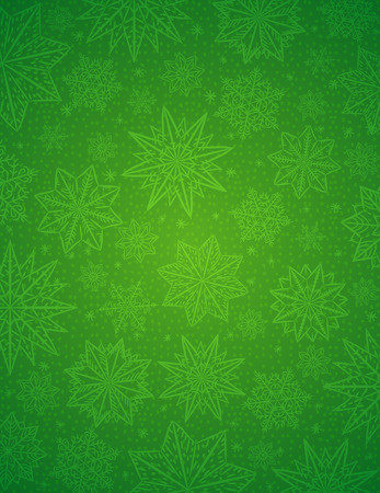 Green christmas background with snowflakes and stars, vector illustrationのイラスト素材