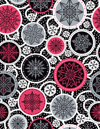 Color seamless pattern background with snowflakes and stars,  vector illustrationのイラスト素材