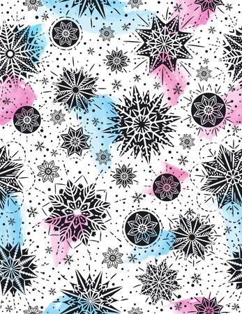 Christmas seamless pattern background with snowflakes and stars,  vector illustrationのイラスト素材