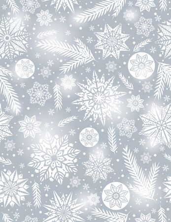 Grey Christmas seamless pattern background with snowflakes and stars,  vector illustrationのイラスト素材