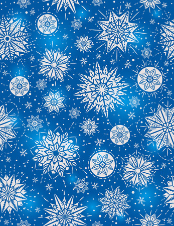 Blue Christmas seamless pattern background with snowflakes and stars,  vector illustrationのイラスト素材