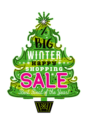 Poster with Christmas  tree, snowflakes and sale offer, vector illustrationのイラスト素材
