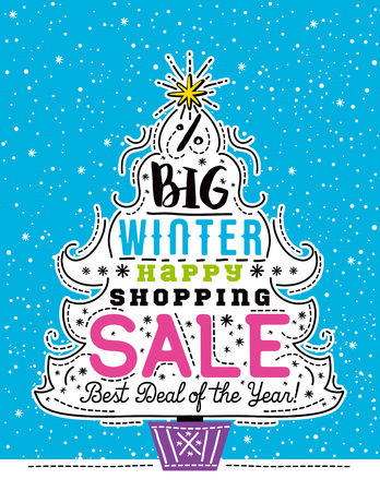 Poster with Christmas  tree, snowflakes and sale offer, vector illustrationのイラスト素材