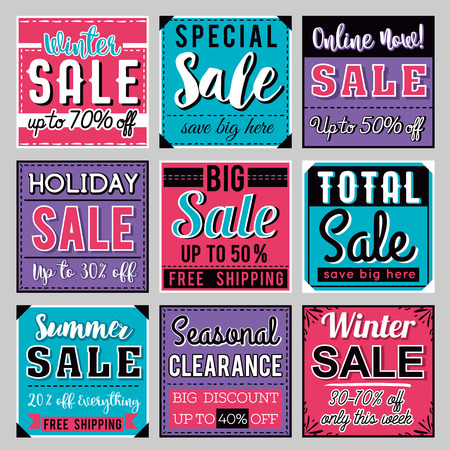 Nine Square banners with sale offer, vector illustrationのイラスト素材