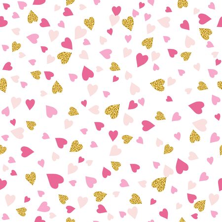 Seamless  background with  golden and pink valentine hearts,  vector illustration.
Ideal for printing onto fabric and paper or scrap bookingのイラスト素材