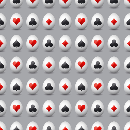 Seamless  gambling background with red and black symbols over easter eggs, vector illustration. Ideal for printing onto fabric and paper or scrap booking.のイラスト素材