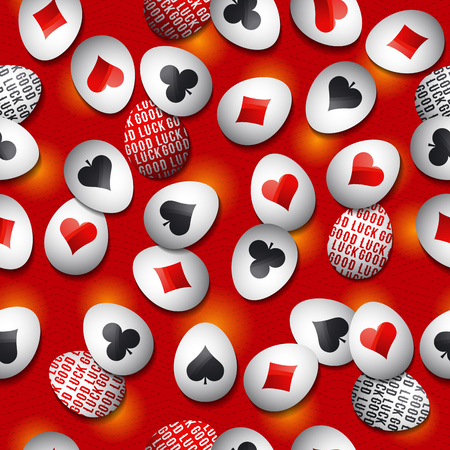 Seamless  gambling  background with red and black symbols over easter eggs, vector illustration. Ideal for printing onto fabric and paper or scrap booking.のイラスト素材