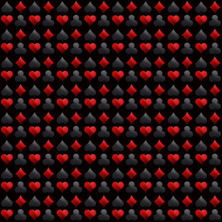 Seamless casino gambling black background with red and black  symbols, vector illustration. Ideal for printing onto fabric and paper or scrap bookingのイラスト素材