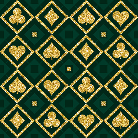 Seamless casino gambling poker background with golden symbols, vector illustration. Ideal for printing onto fabric and paper or scrap bookingのイラスト素材