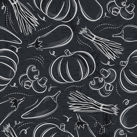 Seamless Patterns with vegetable.
Grunge blackboard with  pepper, eggplant and  pumpkin.
Ideal for printing onto fabric and paper or scrap booking.のイラスト素材